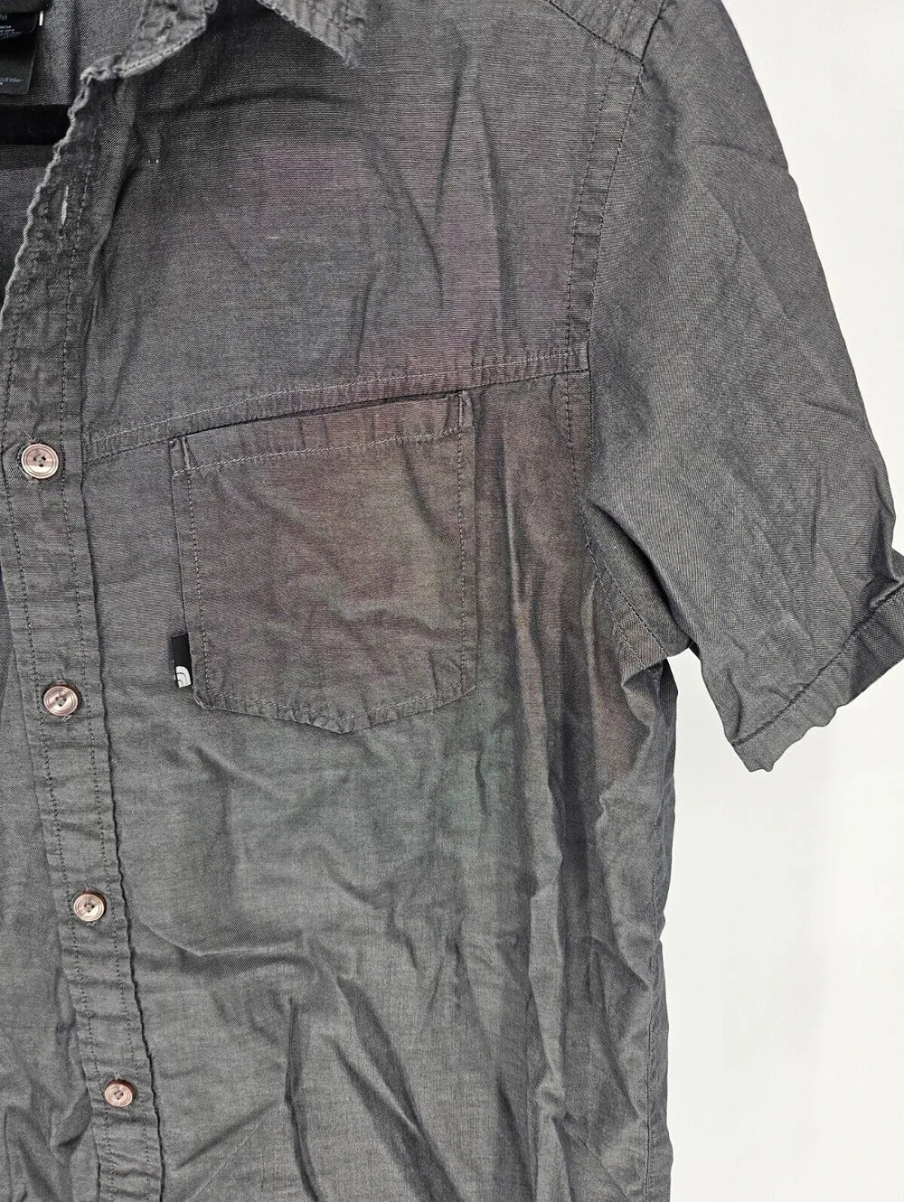 The North Face Mens Sz M Short Sleeve Button Up Shirt Gray Silver